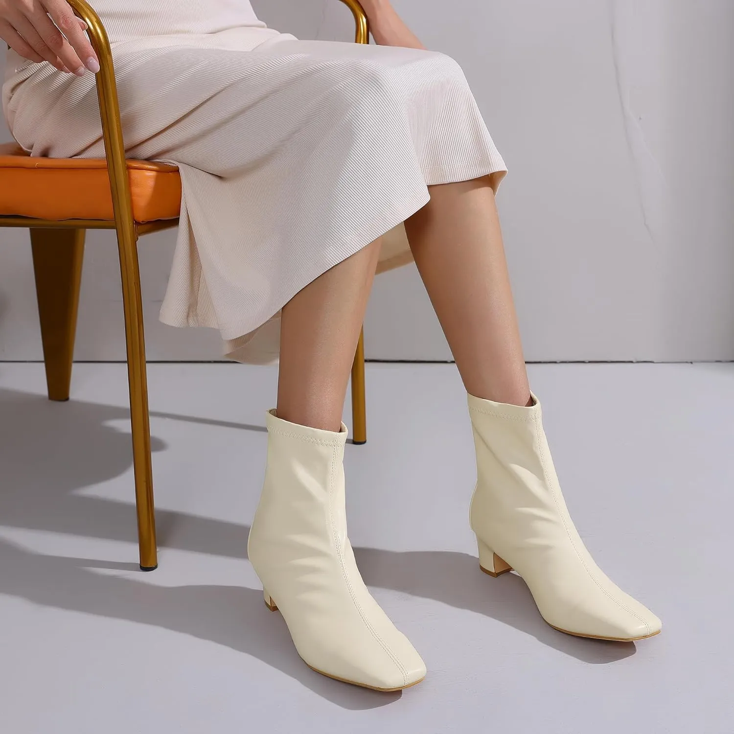 Allegra K Women's Square Toe Block Heels Ankle Boots