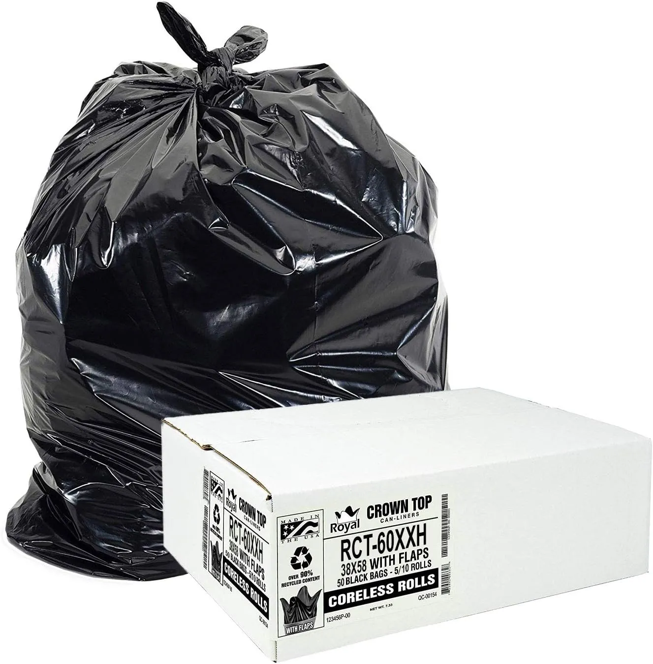 Aluf Plastics 55 Gallon Trash Bags Heavy Duty - (Huge) - 2.0 MIL Thick (equiv) - 38" x 58" - Garbage Bags for Toter, Contractors, Lawn, Leaf, Yard Waste, Kitchen, Industrial, Black, 50 Pack