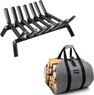 Amagabeli 30 Inch Fireplace Grate Bundle Firewood Carrier Log tote Bag