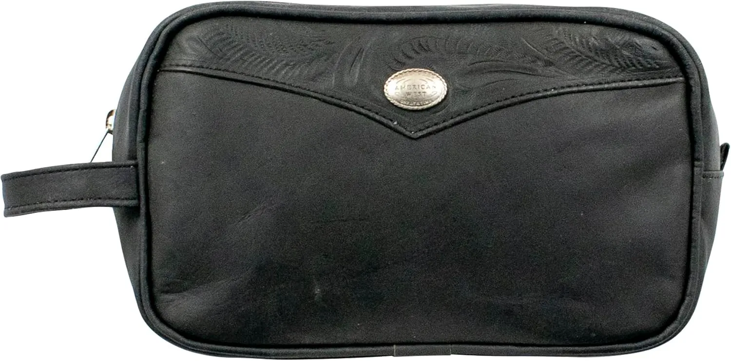 American West Waxed Leather Shave Kit/Toiletry Travel Bag - Western fashion (Black)