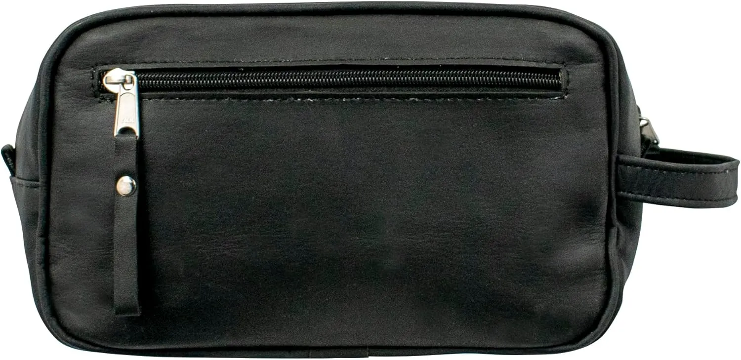 American West Waxed Leather Shave Kit/Toiletry Travel Bag - Western fashion (Black)