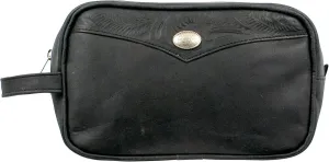 American West Waxed Leather Shave Kit/Toiletry Travel Bag - Western fashion (Black)