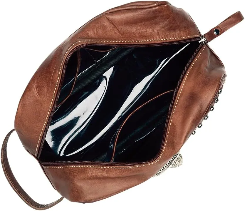 American West Waxed Leather Shave Kit/Toiletry Travel Bag - Western fashion (Black)