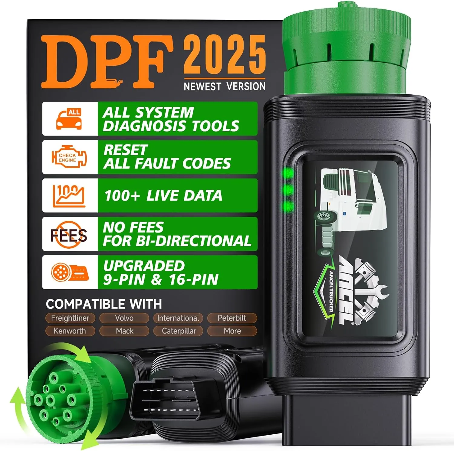 ANCEL HD100 Heavy Duty Truck Scanner with DPF Reset & Forced Regen, All System Diesel Scanner Diagnostic Tool for Cummins Detroit & More, HDOBD & OBD2 Code Reader for Diesel Trucks Semi Trucks Buses