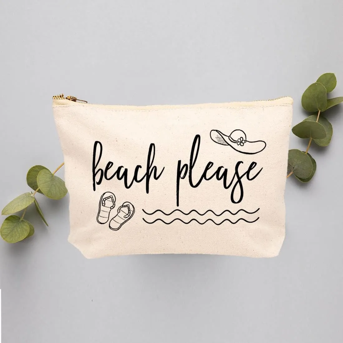 Andaz Press Funny Makeup Bag Canvas Cosmetic Bag with Zipper Beach Please Makeup Pouch For Purse Travel Pouch Toiletry Bag Funny Pencil Bag Cute Birthday Gifts for Women 6.5 x 9 Inch