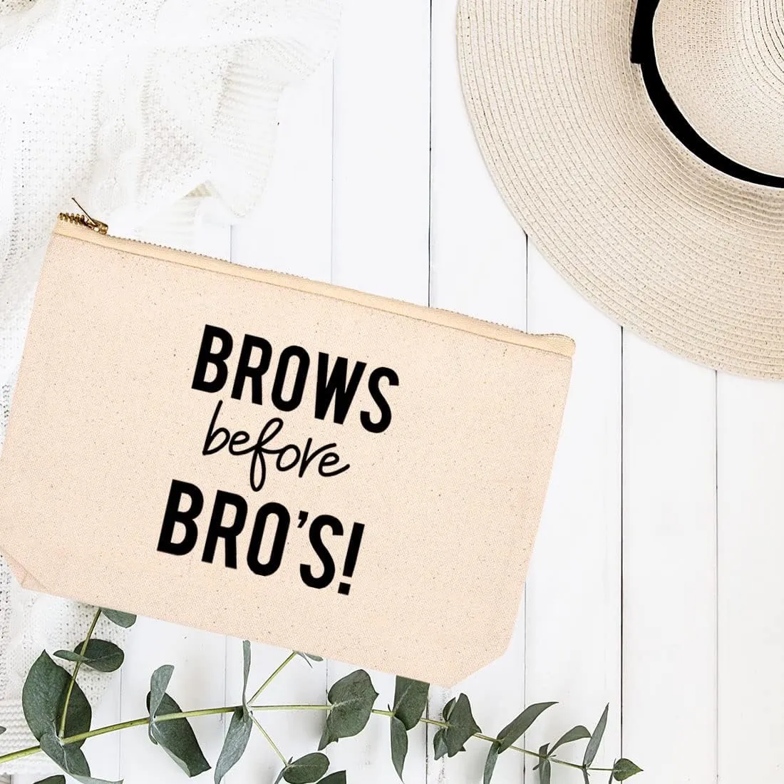 Andaz Press Funny Makeup Bag Canvas Cosmetic Bag with Zipper Brows Before Bro's Makeup Pouch For Purse Travel Pouch Toiletry Bag Funny Pencil Bag Cute Birthday Gifts for Women 6.5 x 9 Inch