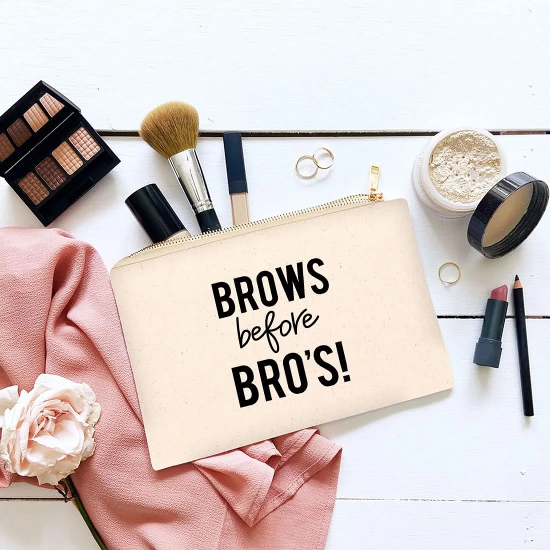 Andaz Press Funny Makeup Bag Canvas Cosmetic Bag with Zipper Brows Before Bro's Makeup Pouch For Purse Travel Pouch Toiletry Bag Funny Pencil Bag Cute Birthday Gifts for Women 6.5 x 9 Inch