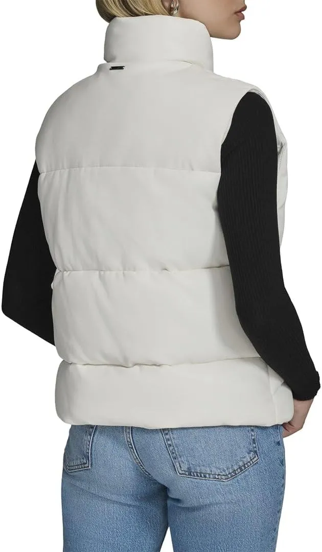 Andrew Marc Women's Puffer Faux Leather Zip Front Vest