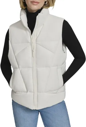 Andrew Marc Women's Puffer Faux Leather Zip Front Vest