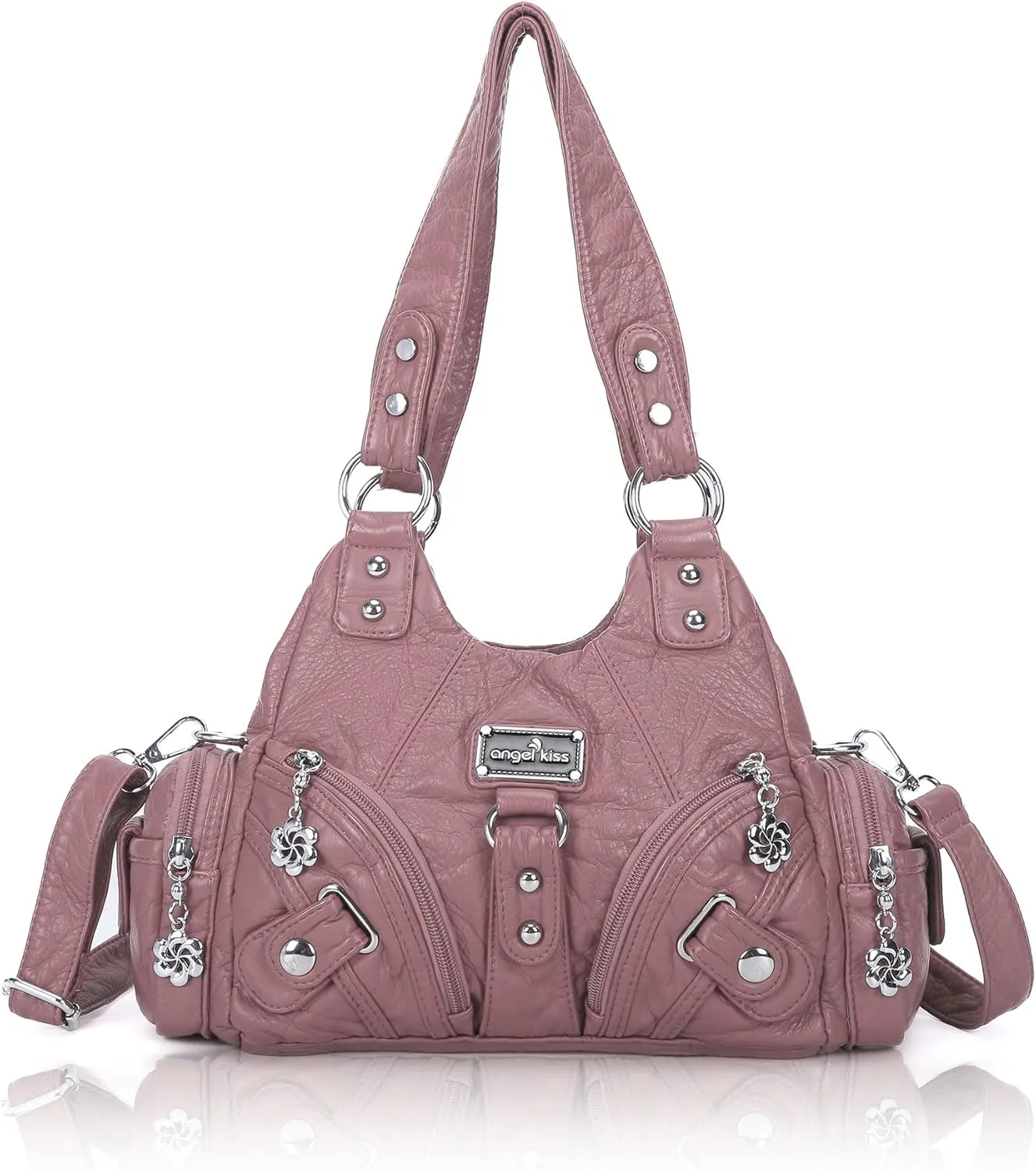 Angel Kiss Purses for Women Small Hobo Shoulder Bags Vagen Leather Multi-Pocket Tote Bag with Zipper
