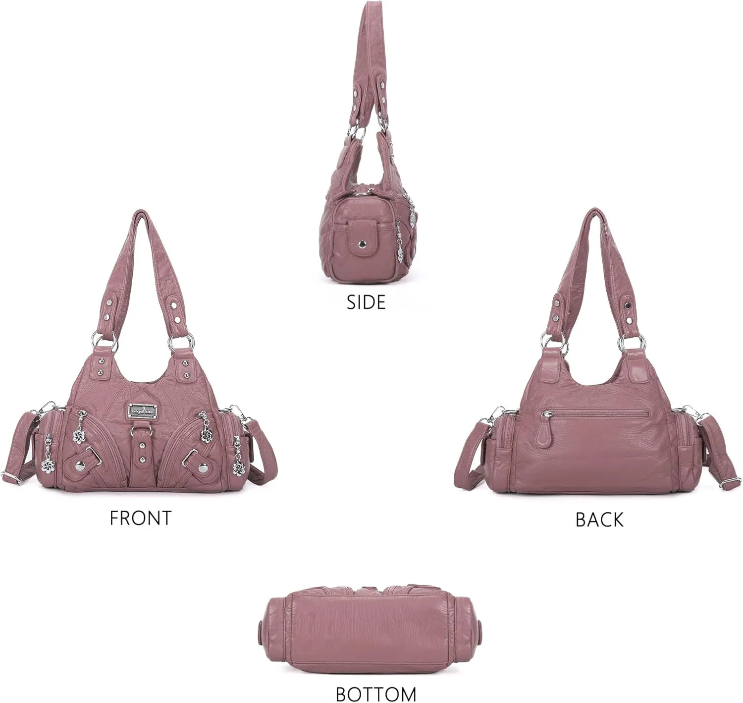 Angel Kiss Purses for Women Small Hobo Shoulder Bags Vagen Leather Multi-Pocket Tote Bag with Zipper