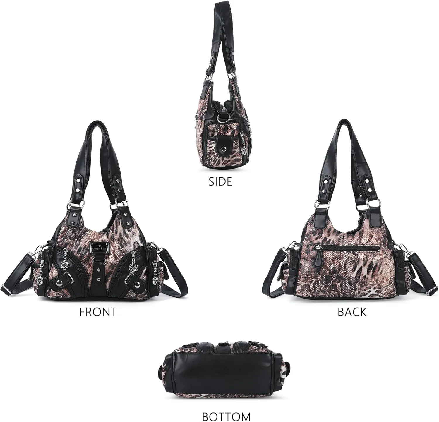 Angel Kiss Purses for Women Small Hobo Shoulder Bags Vagen Leather Multi-Pocket Tote Bag with Zipper