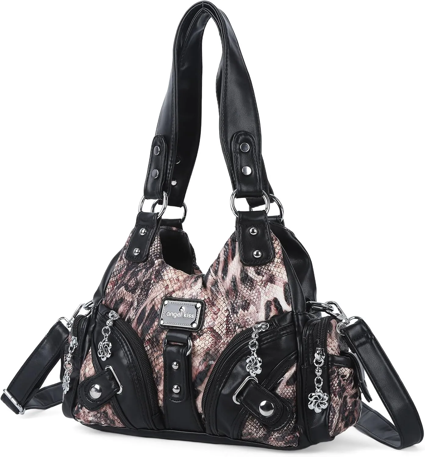 Angel Kiss Purses for Women Small Hobo Shoulder Bags Vagen Leather Multi-Pocket Tote Bag with Zipper