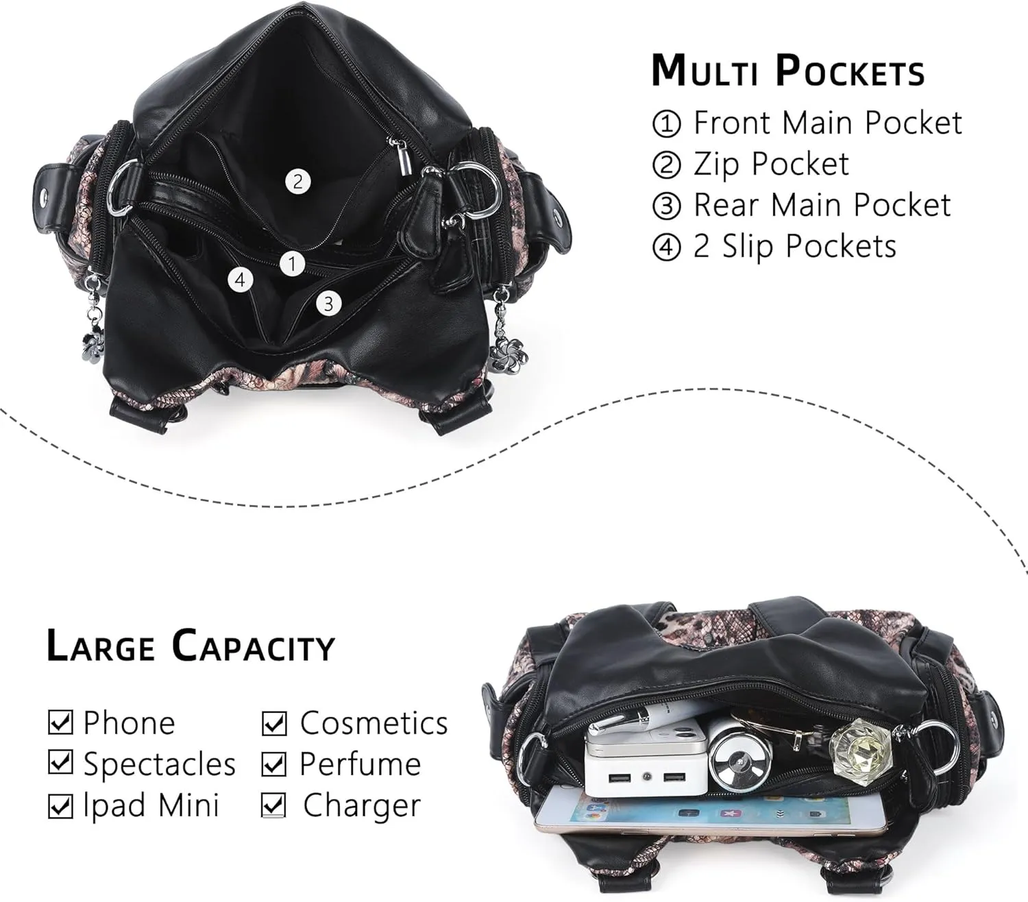 Angel Kiss Purses for Women Small Hobo Shoulder Bags Vagen Leather Multi-Pocket Tote Bag with Zipper