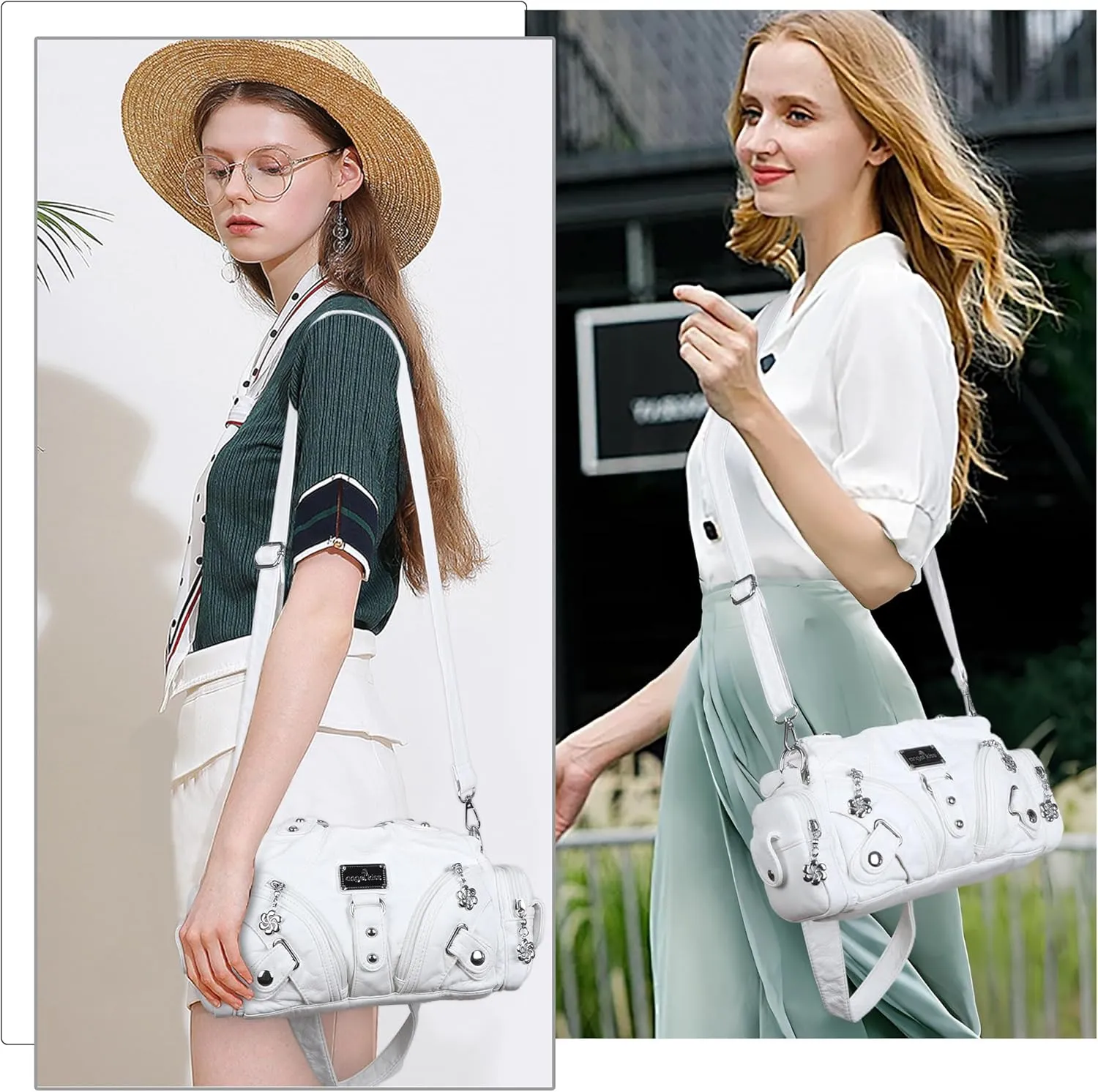Angel Kiss Purses for Women Small Hobo Shoulder Bags Vagen Leather Multi-Pocket Tote Bag with Zipper