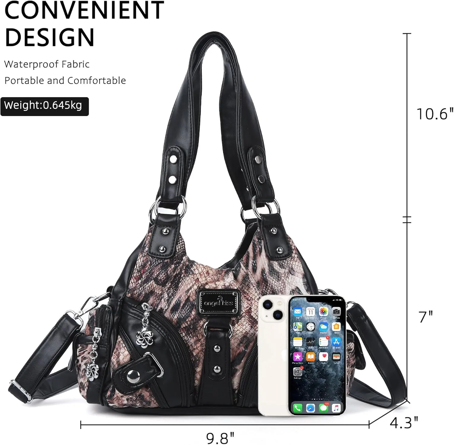 Angel Kiss Purses for Women Small Hobo Shoulder Bags Vagen Leather Multi-Pocket Tote Bag with Zipper