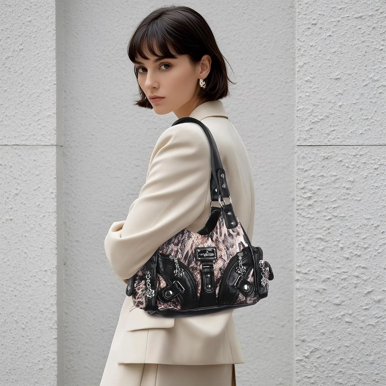 Angel Kiss Purses for Women Small Hobo Shoulder Bags Vagen Leather Multi-Pocket Tote Bag with Zipper
