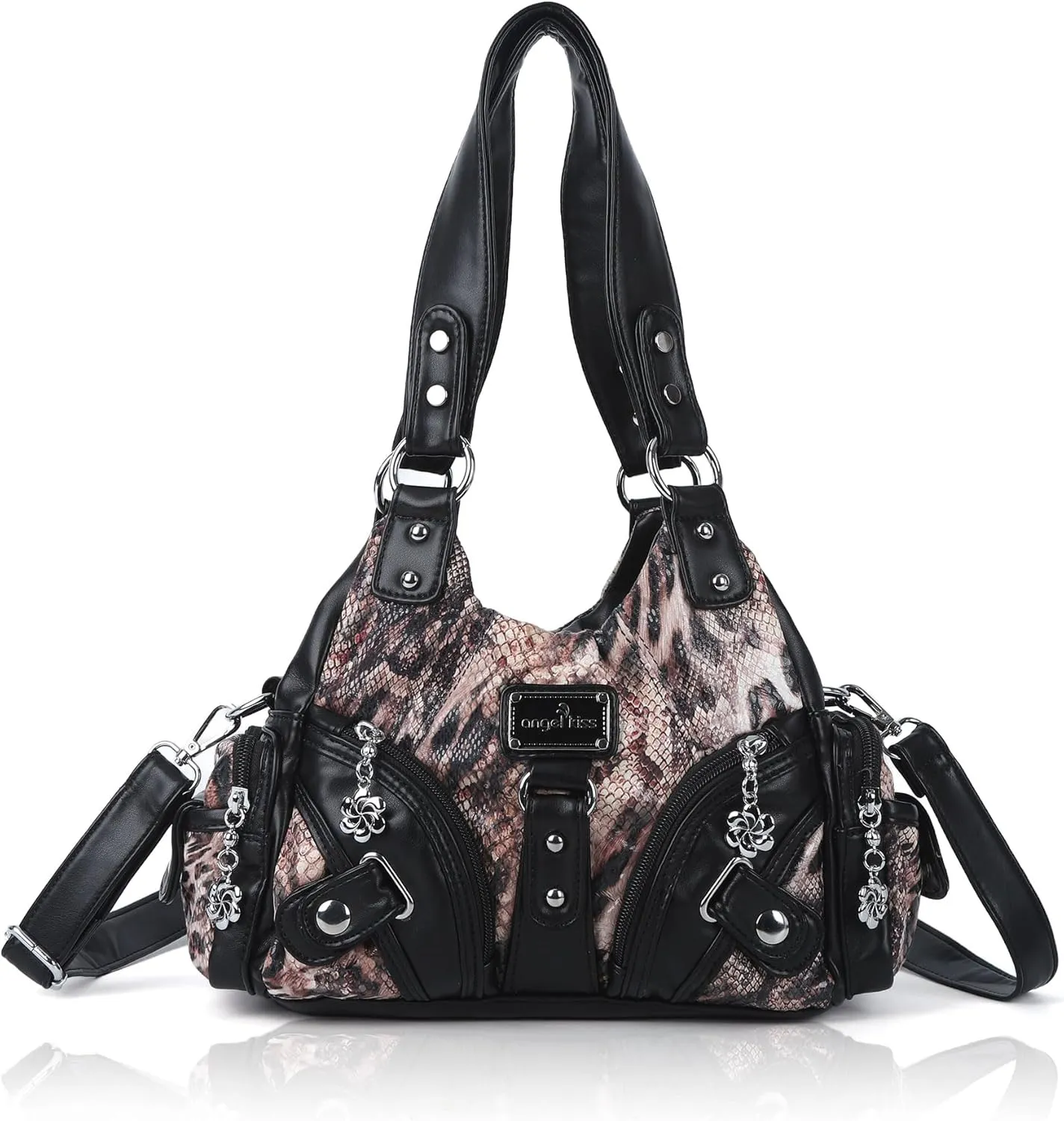 Angel Kiss Purses for Women Small Hobo Shoulder Bags Vagen Leather Multi-Pocket Tote Bag with Zipper