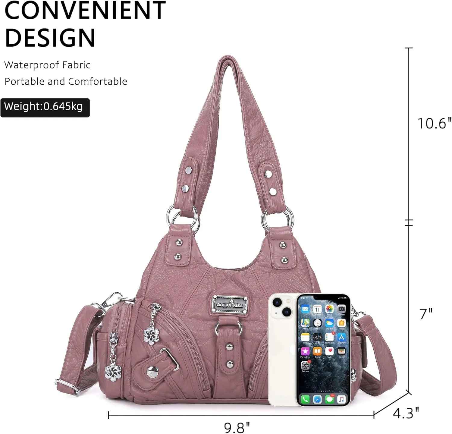 Angel Kiss Purses for Women Small Hobo Shoulder Bags Vagen Leather Multi-Pocket Tote Bag with Zipper