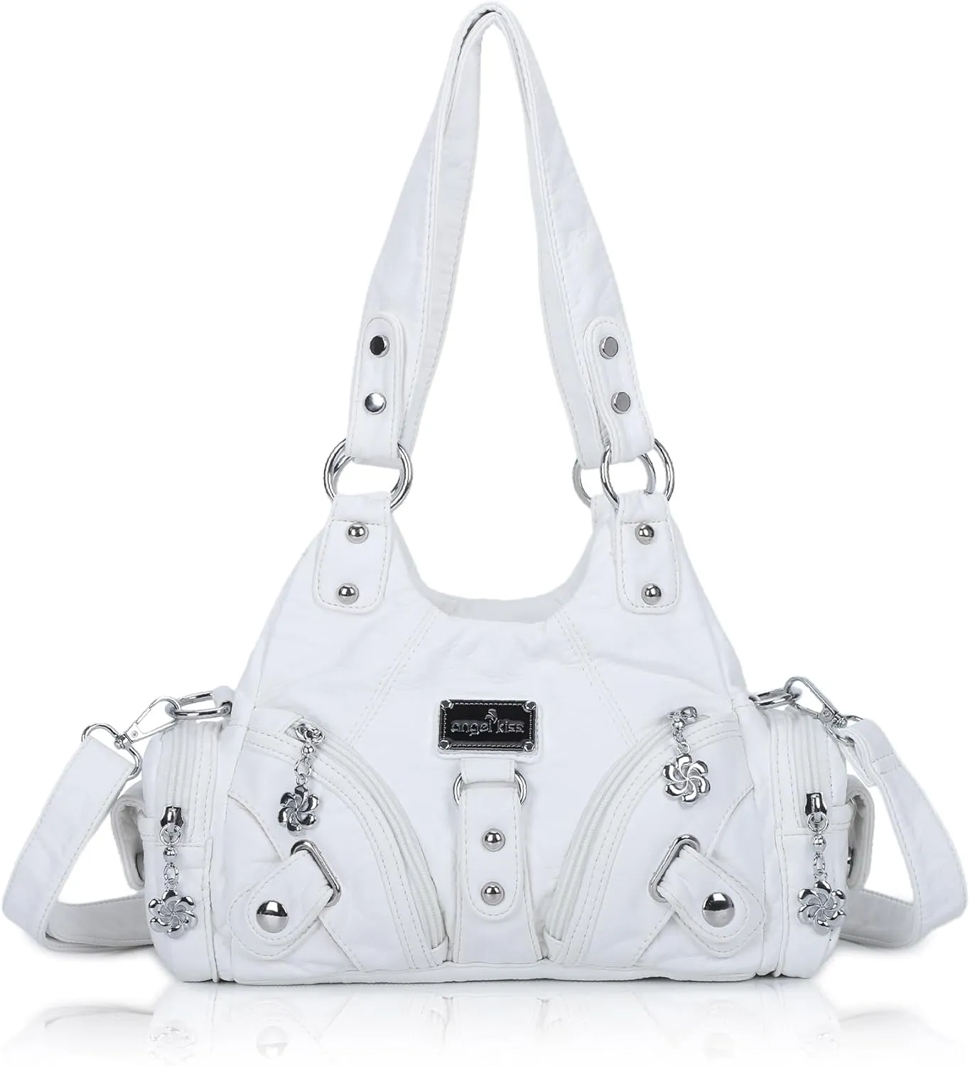 Angel Kiss Purses for Women Small Hobo Shoulder Bags Vagen Leather Multi-Pocket Tote Bag with Zipper