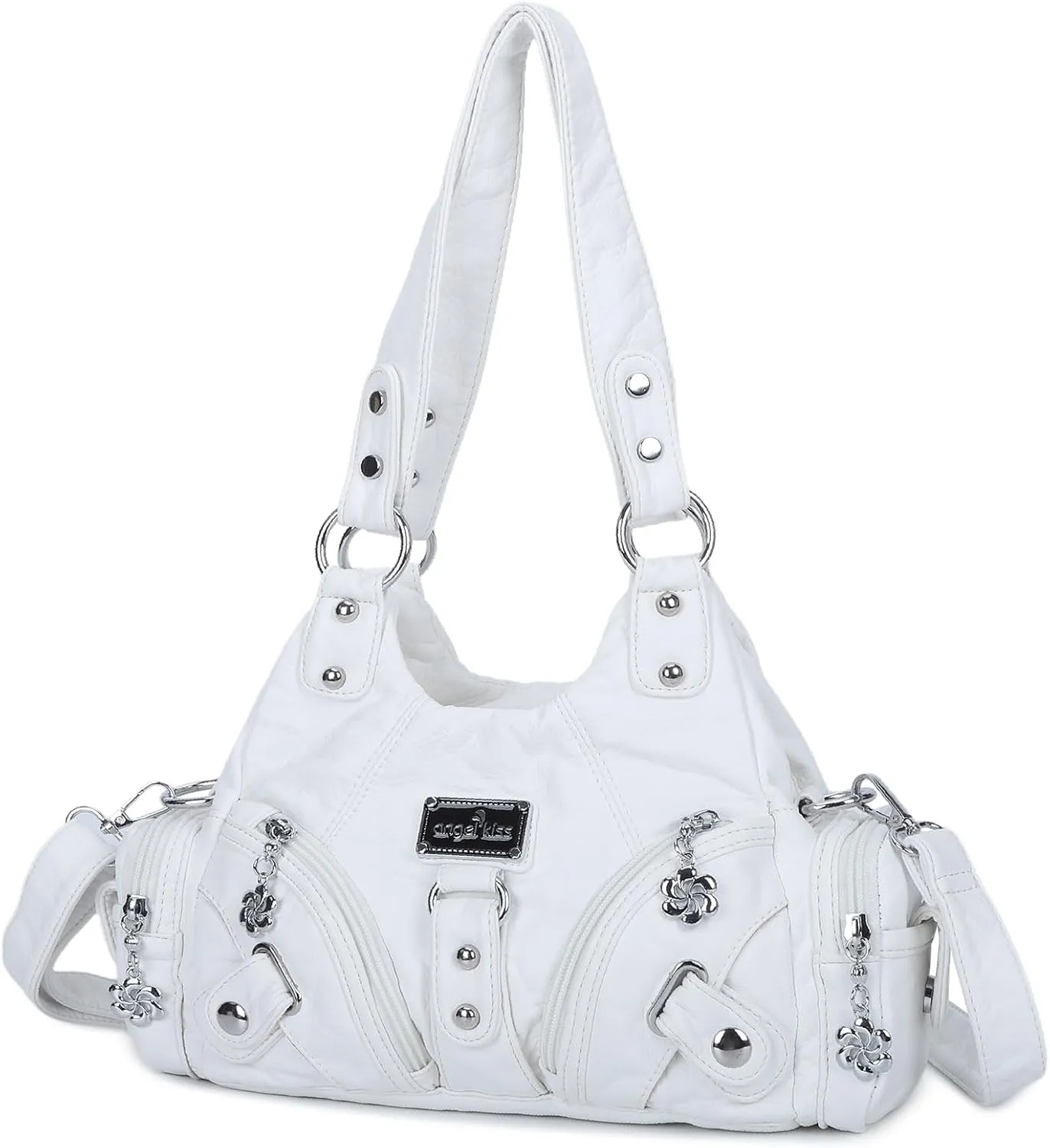 Angel Kiss Purses for Women Small Hobo Shoulder Bags Vagen Leather Multi-Pocket Tote Bag with Zipper