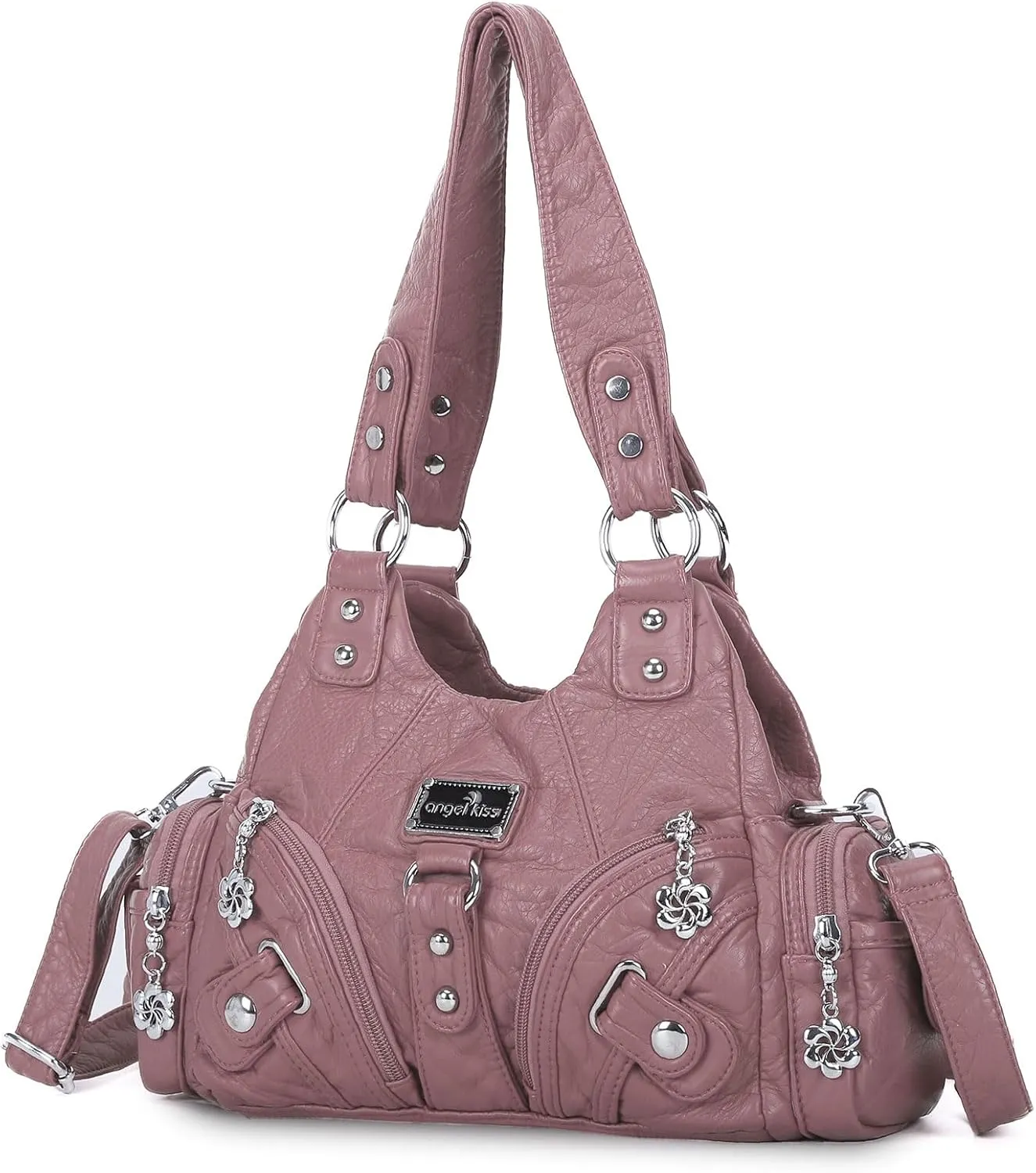 Angel Kiss Purses for Women Small Hobo Shoulder Bags Vagen Leather Multi-Pocket Tote Bag with Zipper