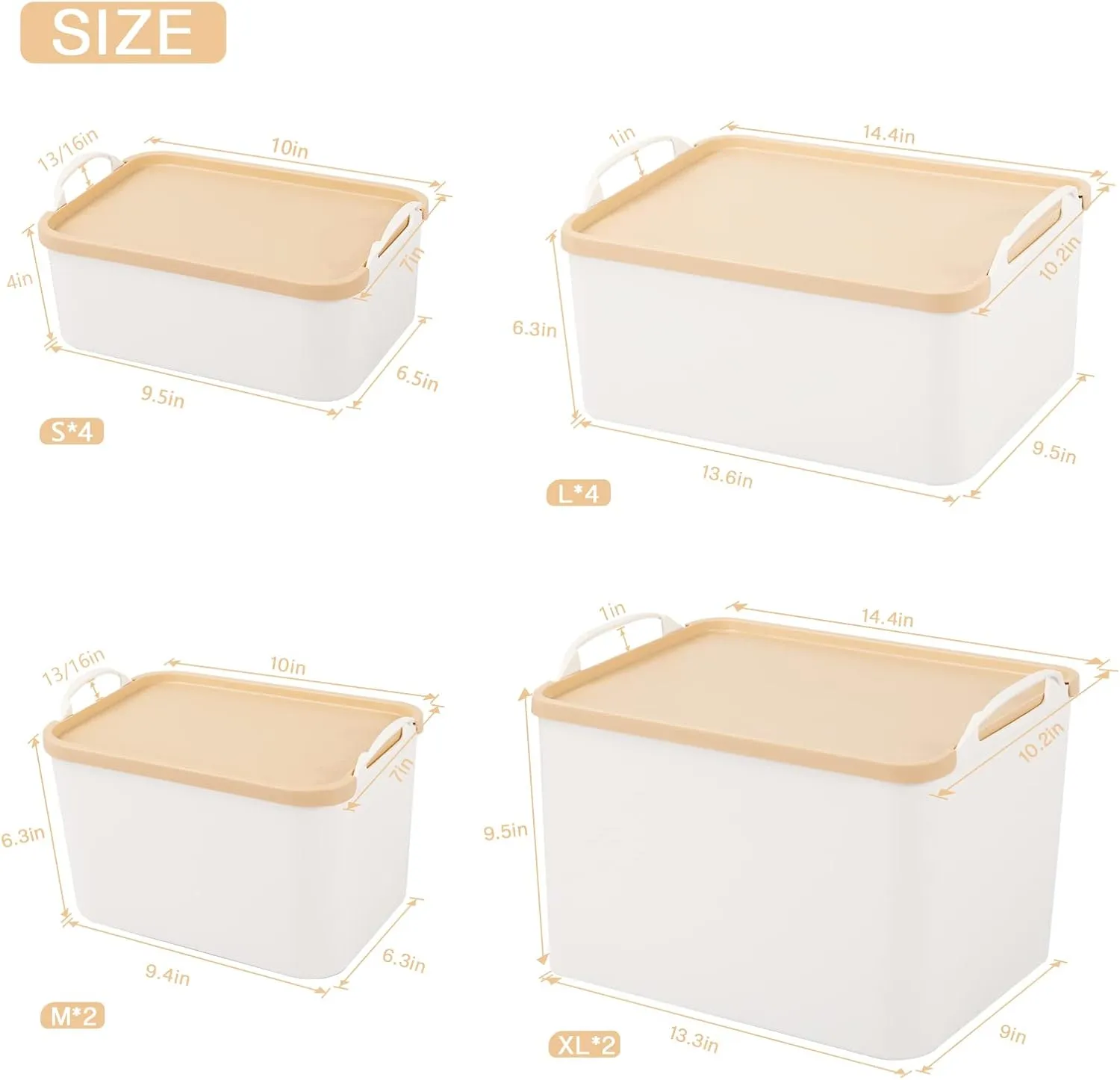 ANMINY 12PCS Plastic Storage Bins Containers with Lids, Large White Storage Organization Bins Boxes, Lidded Plastic Storage Baskets for Closet Shelves Drawers Desktop Home Office