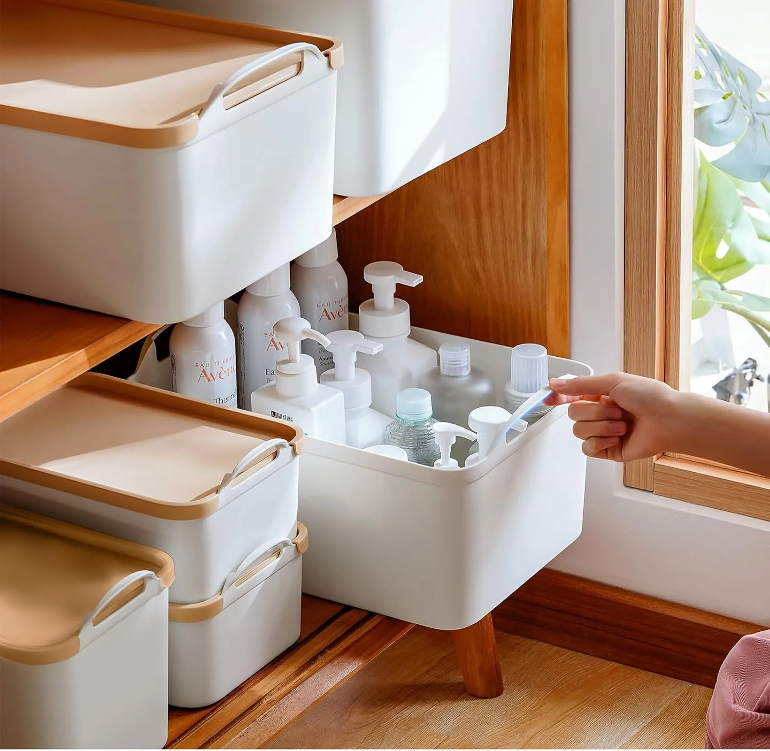 ANMINY 12PCS Plastic Storage Bins Containers with Lids, Large White Storage Organization Bins Boxes, Lidded Plastic Storage Baskets for Closet Shelves Drawers Desktop Home Office