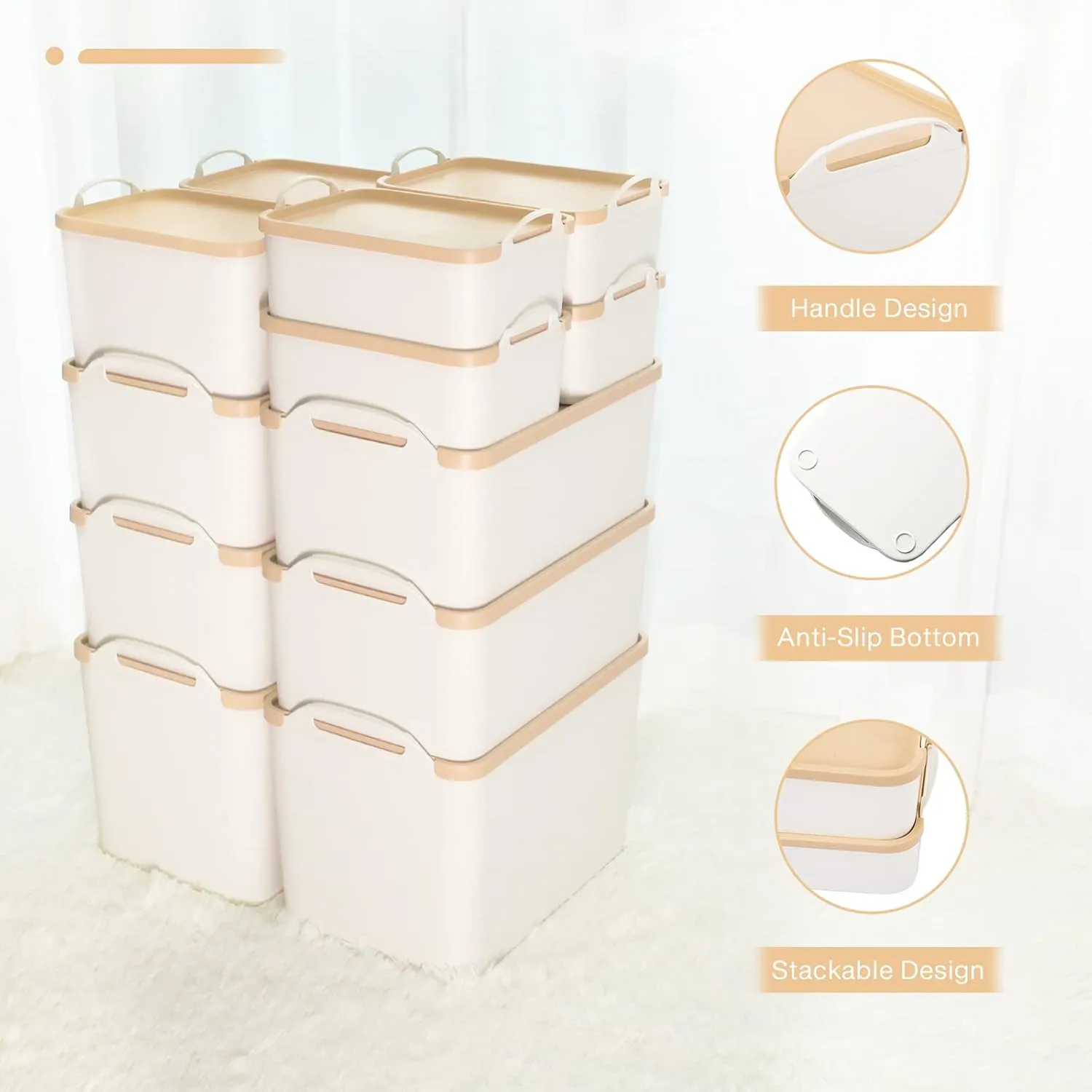 ANMINY 12PCS Plastic Storage Bins Containers with Lids, Large White Storage Organization Bins Boxes, Lidded Plastic Storage Baskets for Closet Shelves Drawers Desktop Home Office