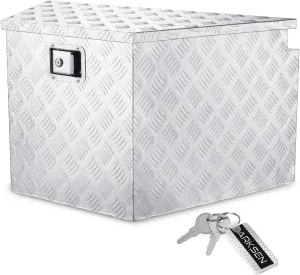 ARKSEN 33 Inch Aluminum Pick Up Truck Trailer Tongue Tool Box,Heavy Duty Waterproof Bar Tread Storage Organizer Chest w/Lock & Keys- Silver