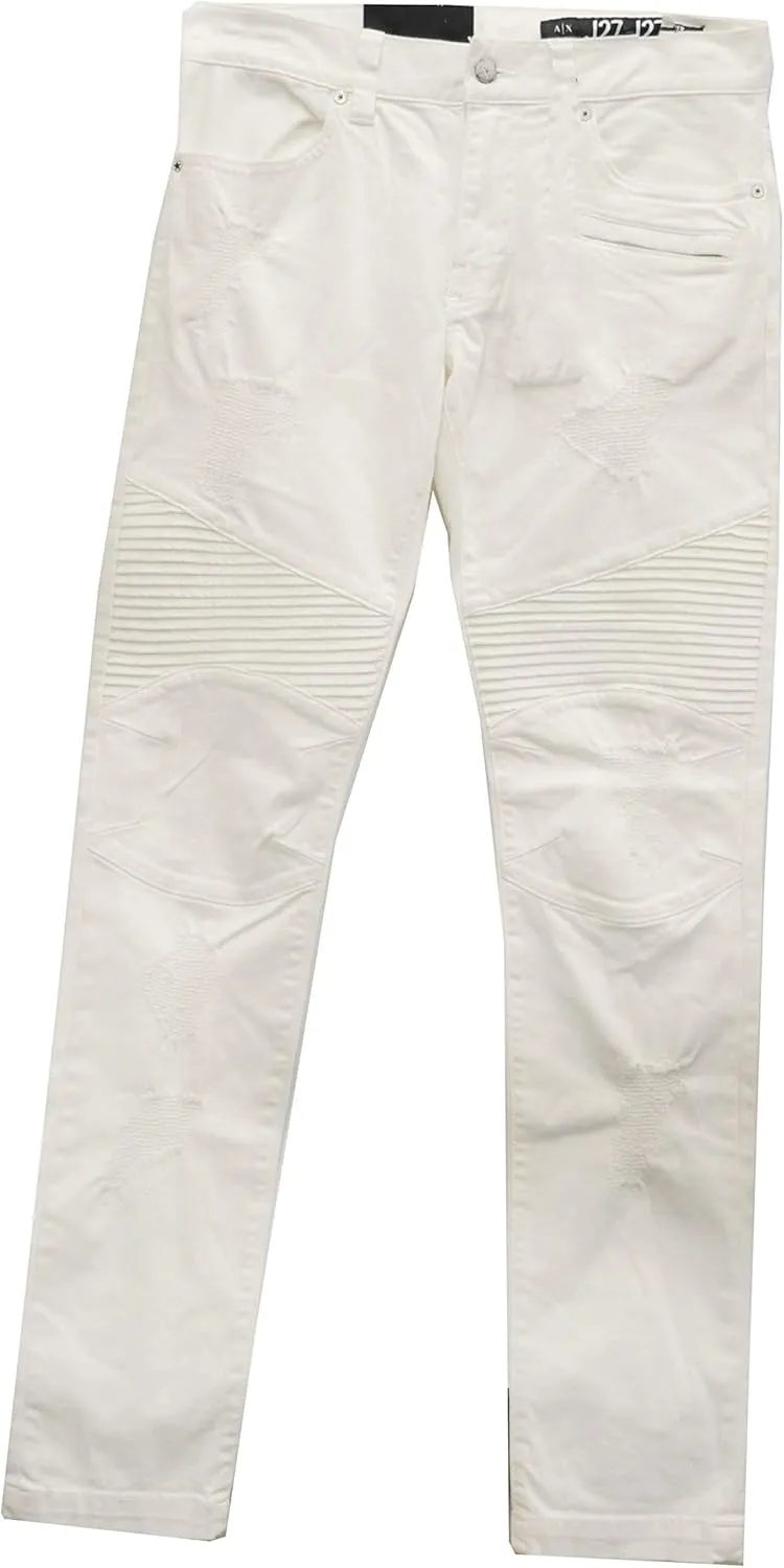 Armani Exchange Men's Moto Rip and Repair Bull Cotton Stretch Denim