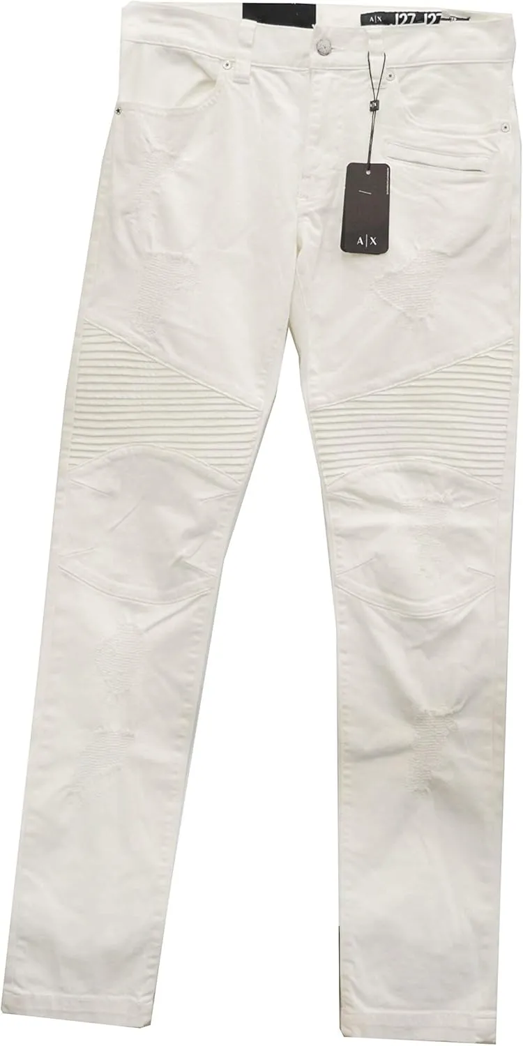 Armani Exchange Men's Moto Rip and Repair Bull Cotton Stretch Denim