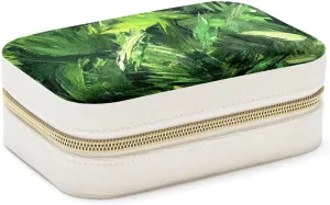 Art Green Field Print Travel Jewelry Box, Double Layer Portable Travel Display Case Storage Holder Boxes for Stud Earrings, Rings, Necklaces, Bracelets