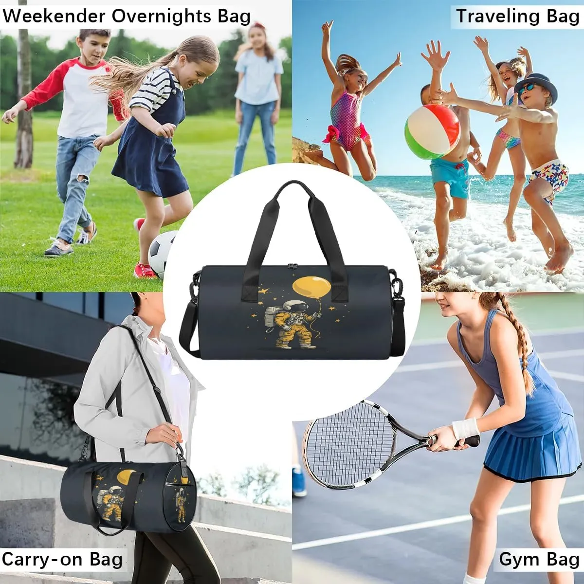 Astronaut in Space Gym Bag for Women Men Lightweight Weekender Travel Bag Stylish Duffle Bag for Gym Travel Overnight Carry On
