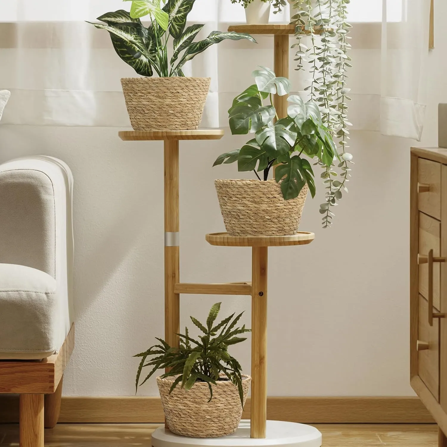 Athaliah Plant Basket, 3 PCS Plant Baskets Indoor with Plastic Liner, Water Hyacinth Woven Planters Flower Basket, Planter Basket for Rustic Boho Home Farmhouse Floor Potted Pots Decor