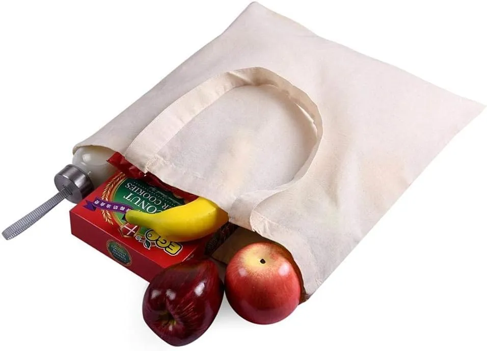 ATMOS GREEN 20 Pack 15x16 inch with 27" long handle 5 Oz NATURAL color Recycled Cotton Tote Bags Sustainable Eco Friendly reusable grocery super strong great for promotion branding gift MADE in INDIA