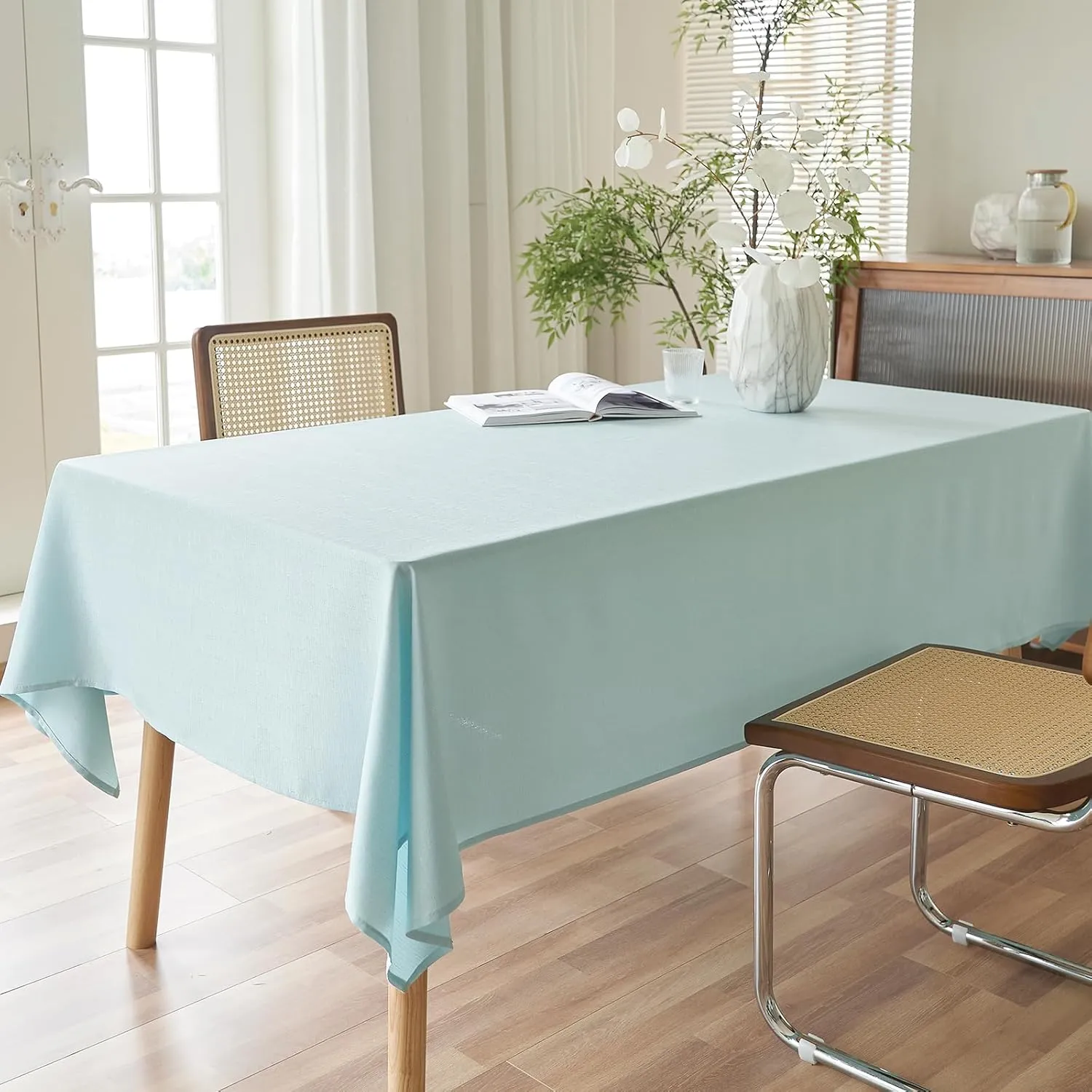 AUSSPVOCT Textured Linen Tablecloth Rectangle 52x70 Water Resistant Spill-Proof Wipeable Light Blue Table Cloth Wrinkle Free Fabric Dining Table Cover for Birthday Farmhouse Spring Easter Party