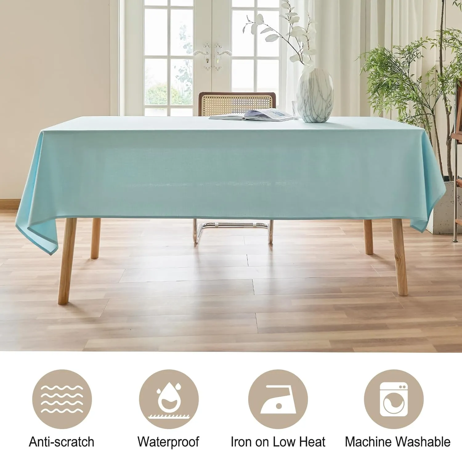 AUSSPVOCT Textured Linen Tablecloth Rectangle 52x70 Water Resistant Spill-Proof Wipeable Light Blue Table Cloth Wrinkle Free Fabric Dining Table Cover for Birthday Farmhouse Spring Easter Party