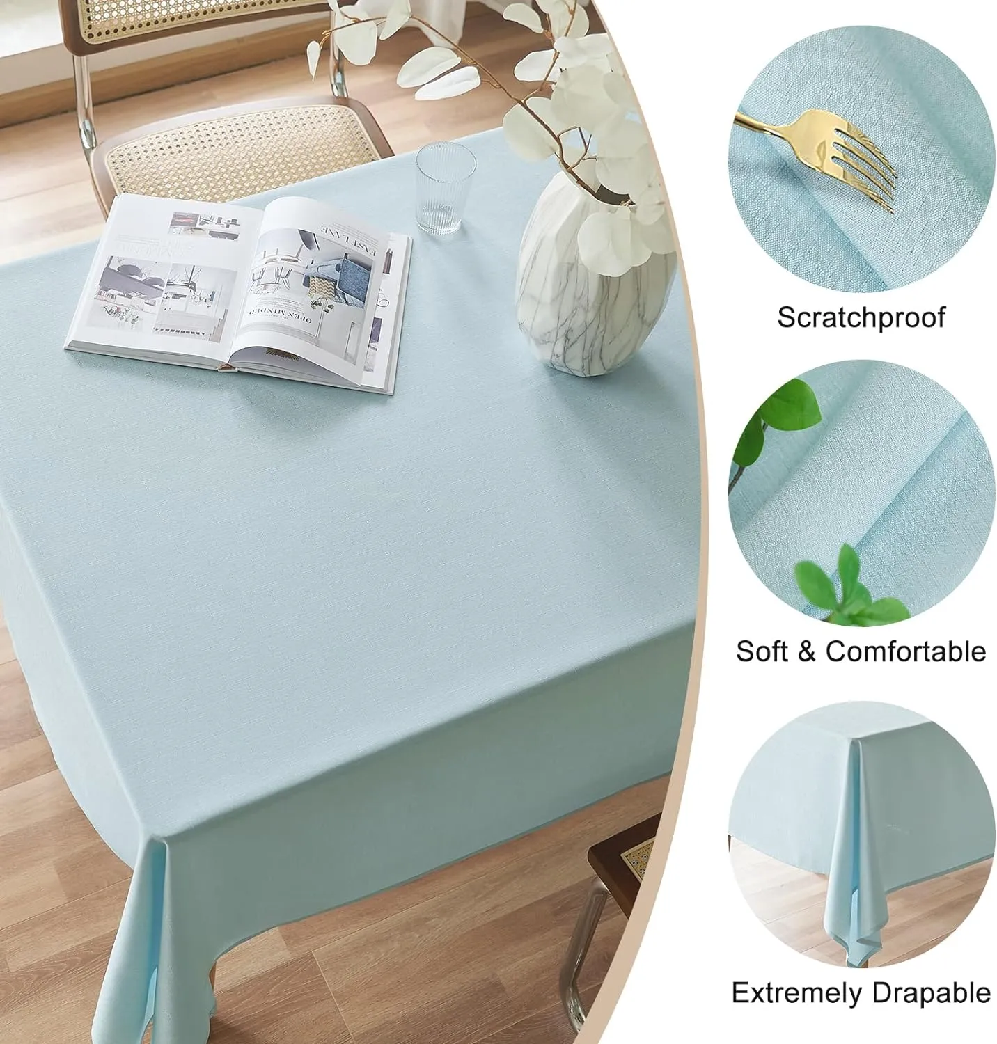 AUSSPVOCT Textured Linen Tablecloth Rectangle 52x70 Water Resistant Spill-Proof Wipeable Light Blue Table Cloth Wrinkle Free Fabric Dining Table Cover for Birthday Farmhouse Spring Easter Party