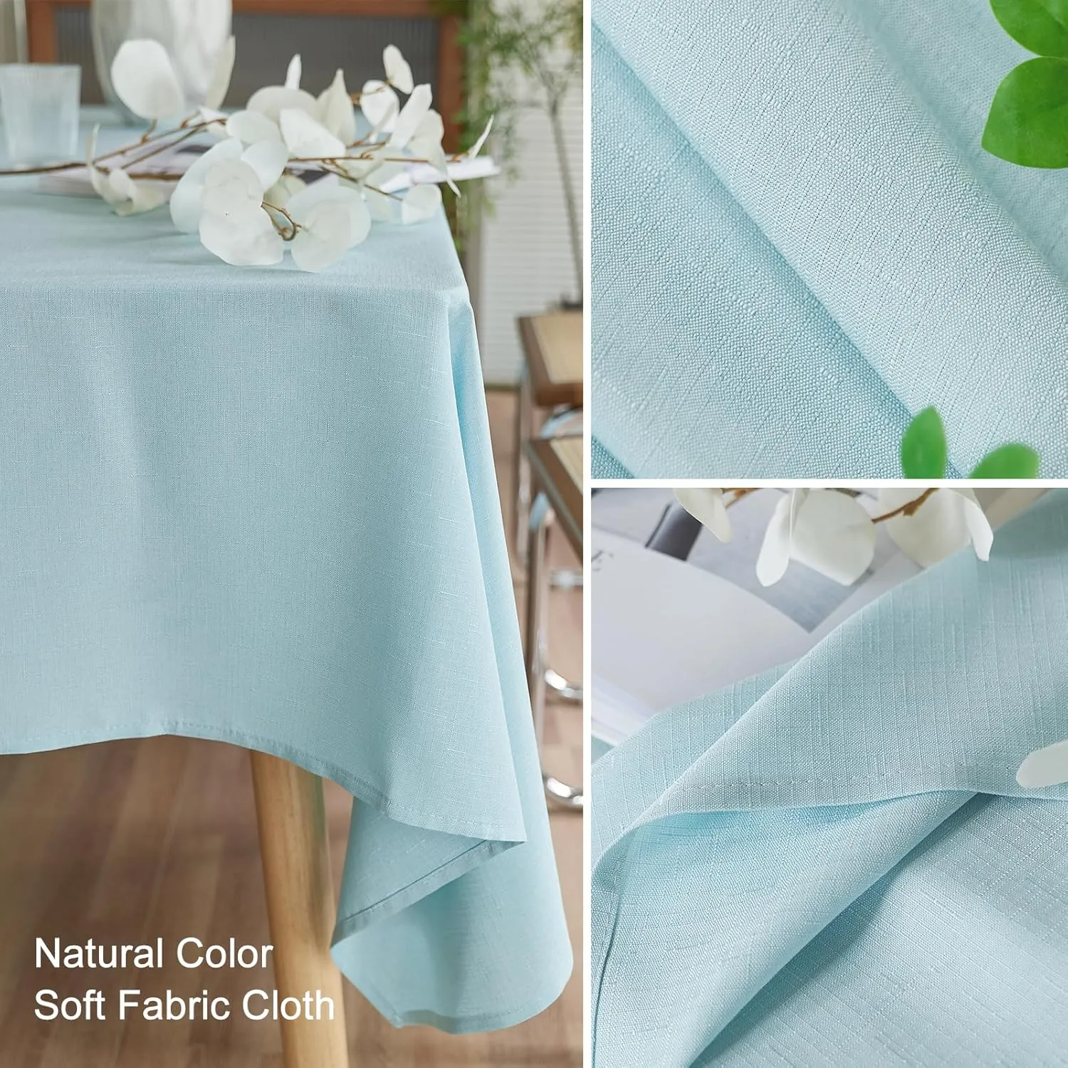 AUSSPVOCT Textured Linen Tablecloth Rectangle 52x70 Water Resistant Spill-Proof Wipeable Light Blue Table Cloth Wrinkle Free Fabric Dining Table Cover for Birthday Farmhouse Spring Easter Party