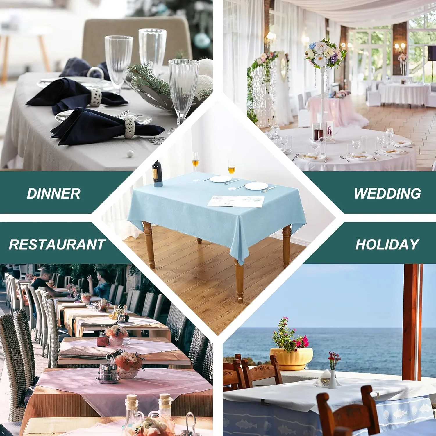 AUSSPVOCT Textured Linen Tablecloth Rectangle 52x70 Water Resistant Spill-Proof Wipeable Light Blue Table Cloth Wrinkle Free Fabric Dining Table Cover for Birthday Farmhouse Spring Easter Party