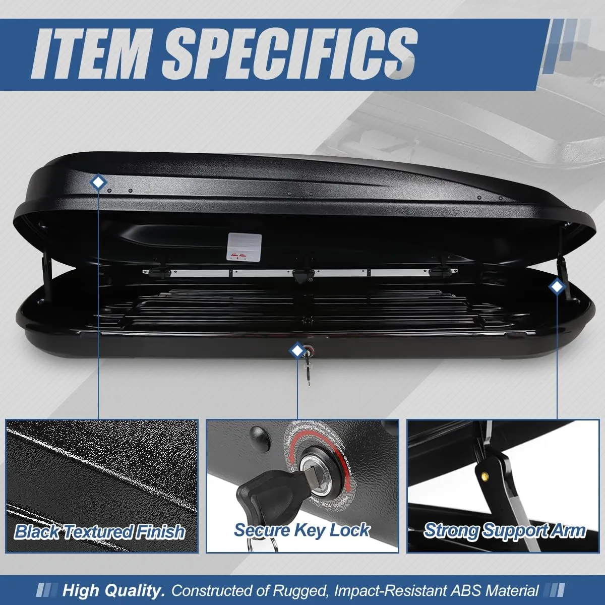 Auto Dynasty Hard Shell Roof Top Mount Car Storage Travel Luggage Box Cargo Carrier with Security Keys, 78 (L) x 31 (W) x 15 (H) Inches, Capacity 110 Pounds, 17 Cubic Feet, Textured Black