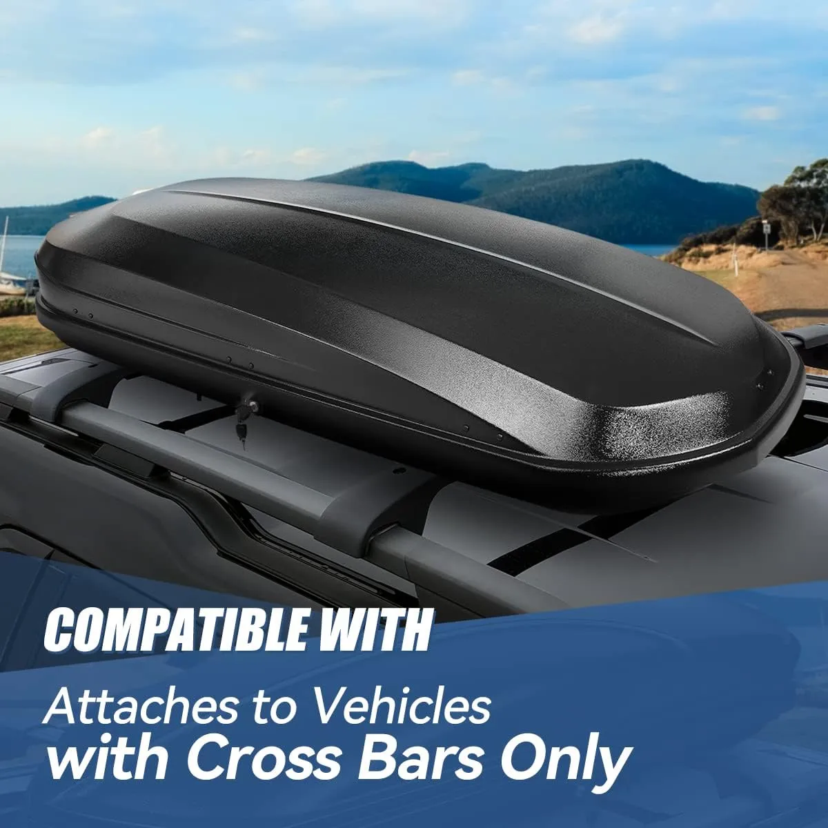 Auto Dynasty Hard Shell Roof Top Mount Car Storage Travel Luggage Box Cargo Carrier with Security Keys, 78 (L) x 31 (W) x 15 (H) Inches, Capacity 110 Pounds, 17 Cubic Feet, Textured Black
