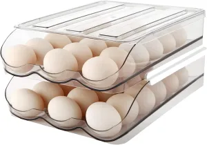 Auto Rolling Storage Container 18 Egg Tray Holder - The Ultimate Solution for Organized and Fresh Eggs (Set of 2)