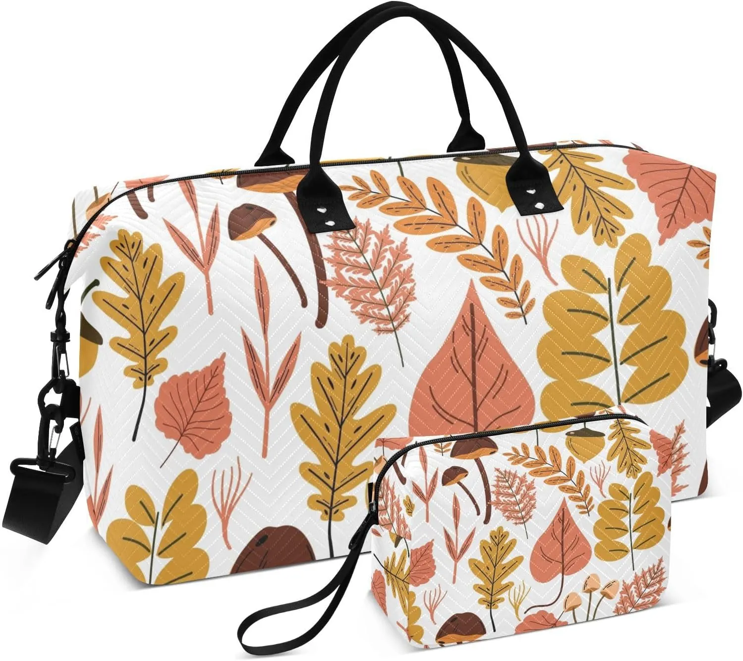 Autumn Leaves Acorns Pattern Duffle Bags for Women Men Waterproof Weekender Overnight Bags Hospital Bag Large Tote Bag with Toiletry Bag for Yoga Gym Travel Sport Hospital