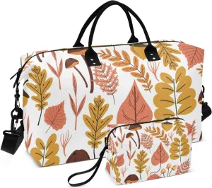 Autumn Leaves Acorns Pattern Duffle Bags for Women Men Waterproof Weekender Overnight Bags Hospital Bag Large Tote Bag with Toiletry Bag for Yoga Gym Travel Sport Hospital