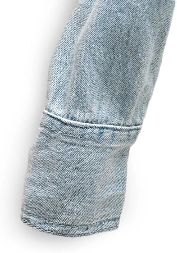 AvaCostume Women's Long Sleeve Double Pocket Slim-fit Jean Denim Shirt