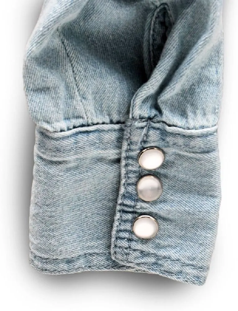 AvaCostume Women's Long Sleeve Double Pocket Slim-fit Jean Denim Shirt