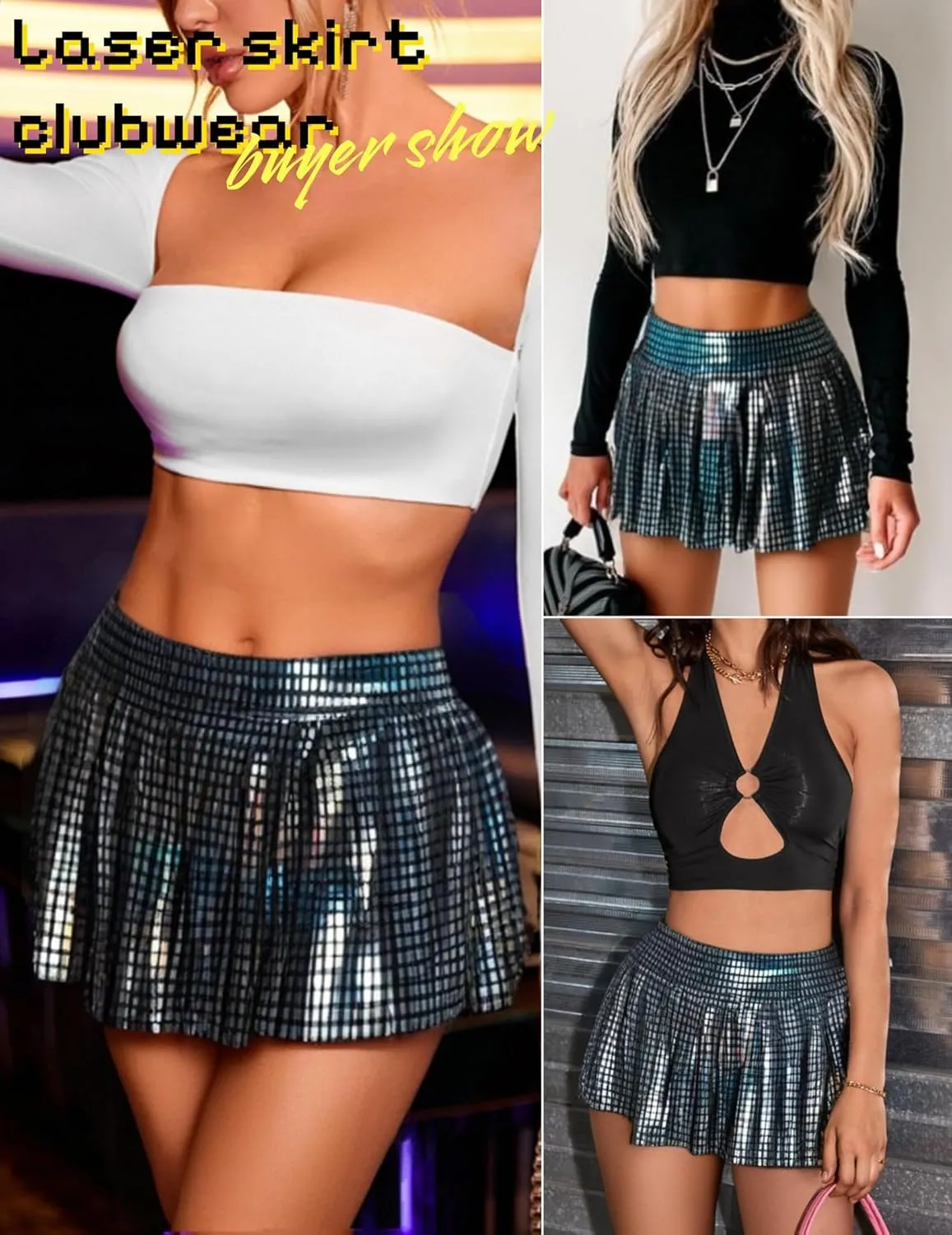 Avidlove Short Mini Skirts for Women Trendy High Waisted Faux Leather Pleated Solid Ruffle Skirt