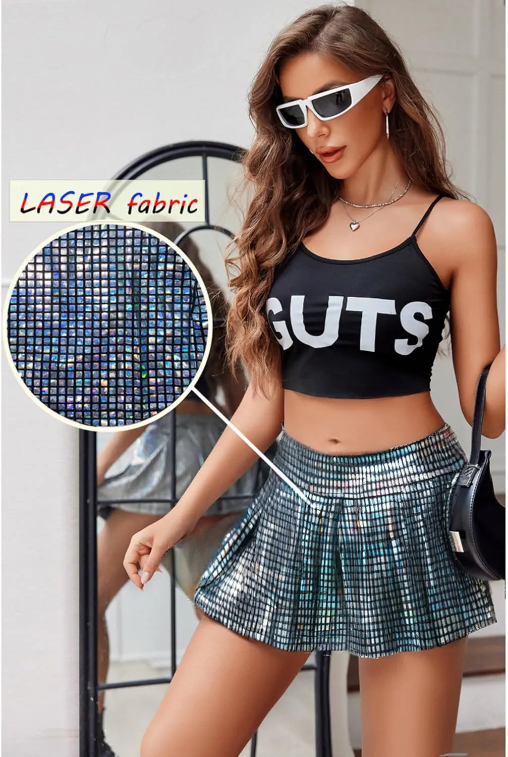 Avidlove Short Mini Skirts for Women Trendy High Waisted Faux Leather Pleated Solid Ruffle Skirt